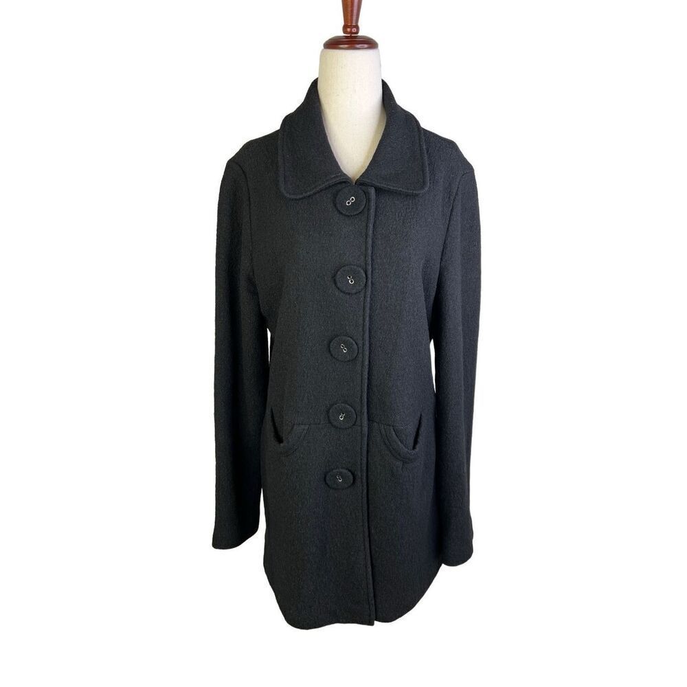 Blanc Noir coat jacket women’s Large black wool blend 4 button collared